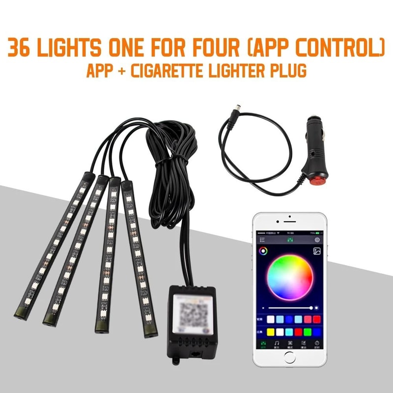 RGB Car Interior LED Lights Music Sync Ambient Lighting Kit With Remote And App Control 14