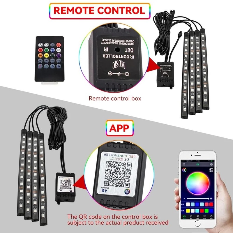 RGB Car Interior LED Lights Music Sync Ambient Lighting Kit With Remote And App Control 17
