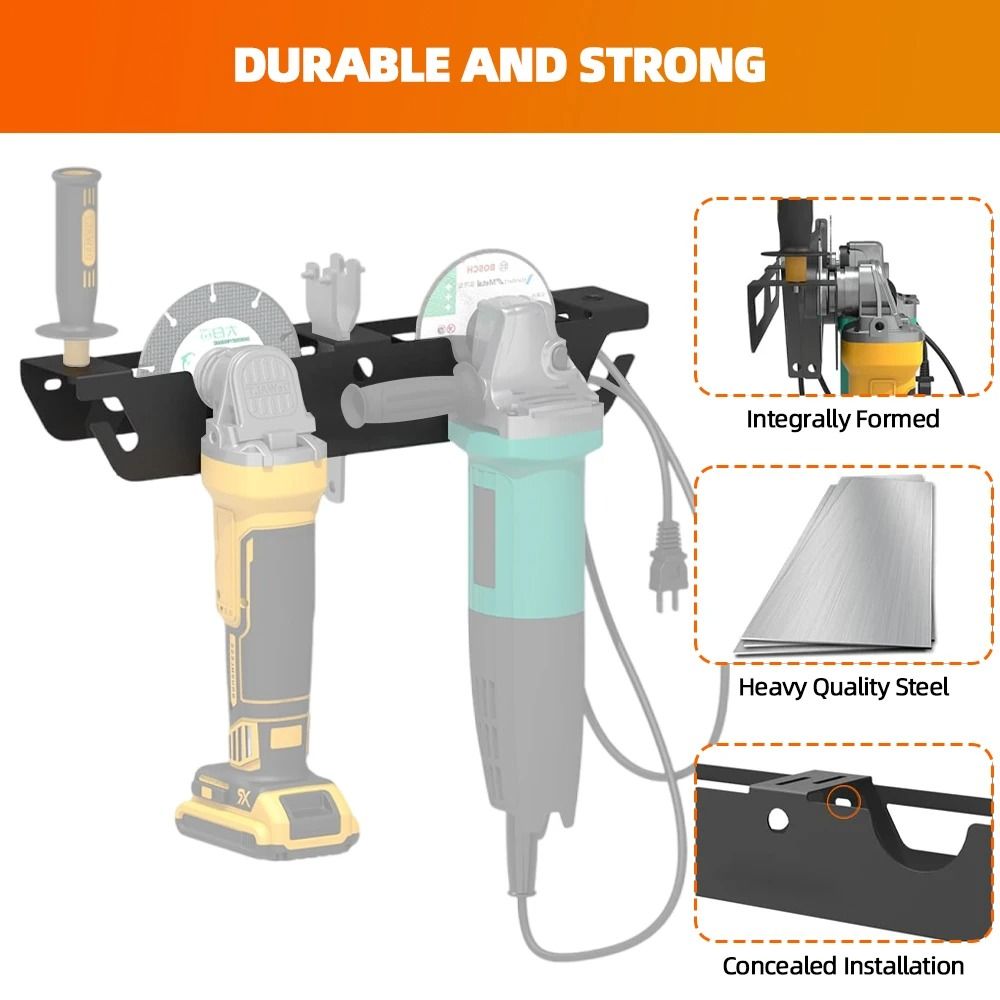 Angle Grinder Holder Wall Mount Metal Tool Rack Power Tool Organizer With Cord Hanger 8