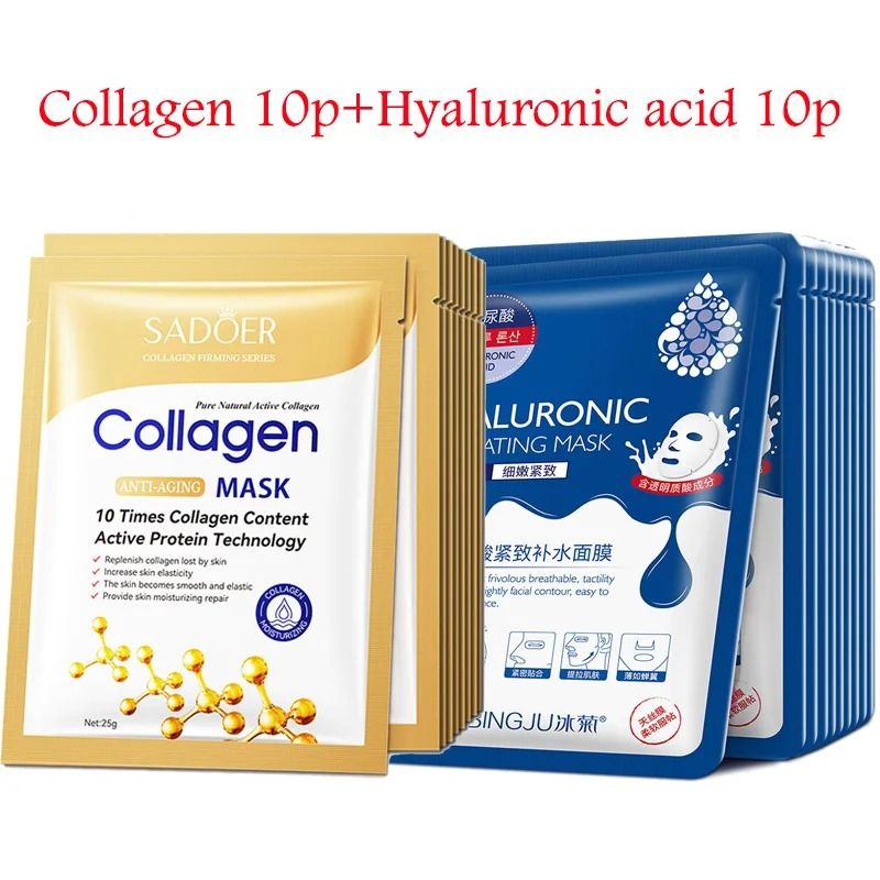 Hyaluronic Acid Collagen Sheet Mask Set Hydrating Korean Skincare Pack 4