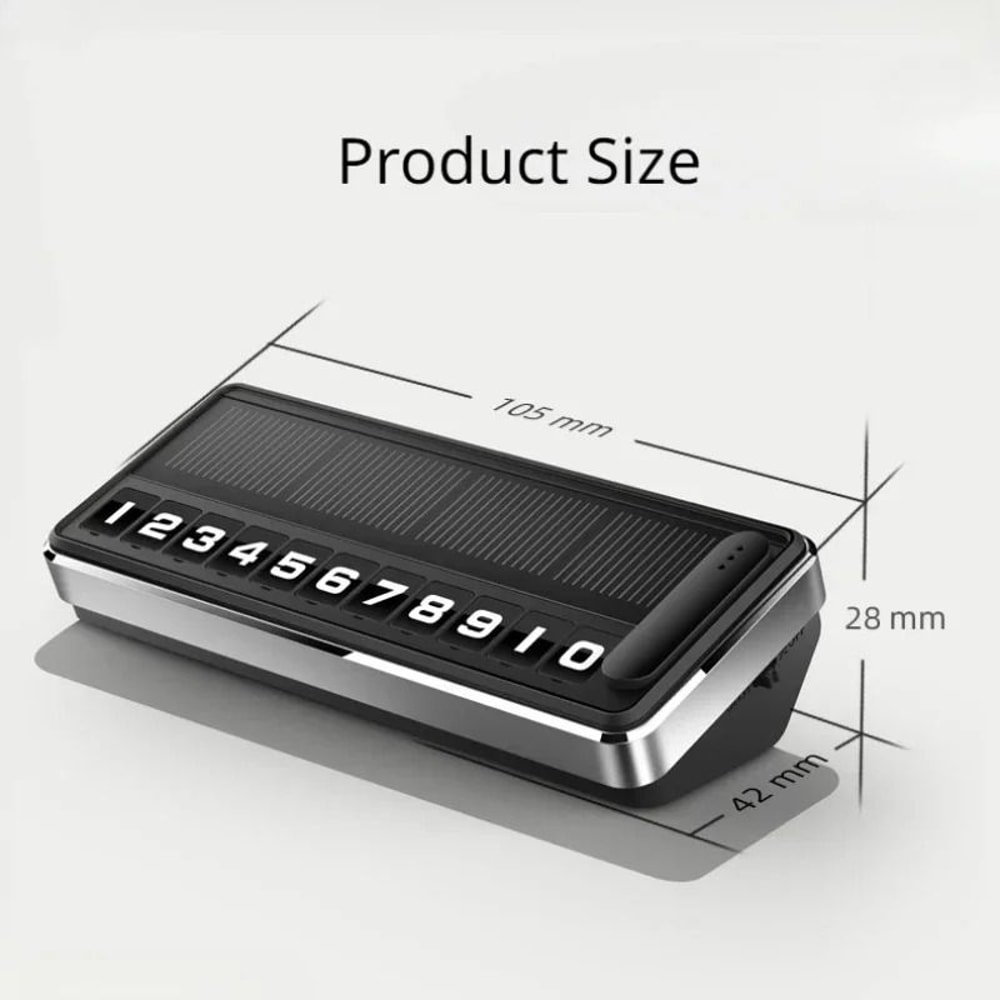 Solar LED Temporary Parking Number Plate Car Dashboard Phone Display 3