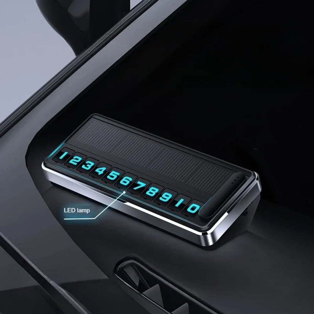 Solar LED Temporary Parking Number Plate Car Dashboard Phone Display 0
