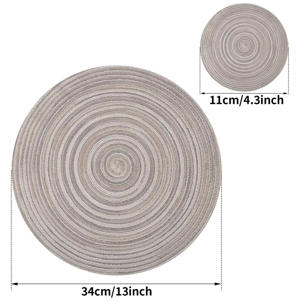 Round Braided Placemats Set With Coasters Heat Resistant Woven Table Mats 4
