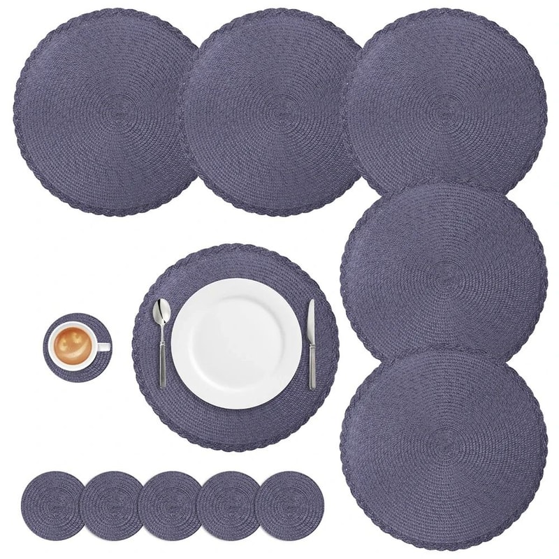 Round Braided Placemats Set With Coasters Heat Resistant Woven Table Mats 7