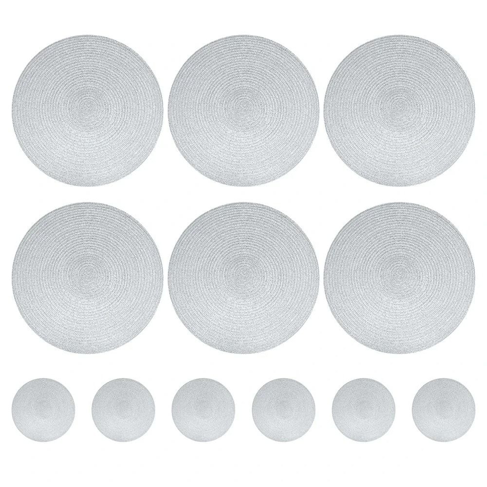 Round Braided Placemats Set With Coasters Heat Resistant Woven Table Mats 14
