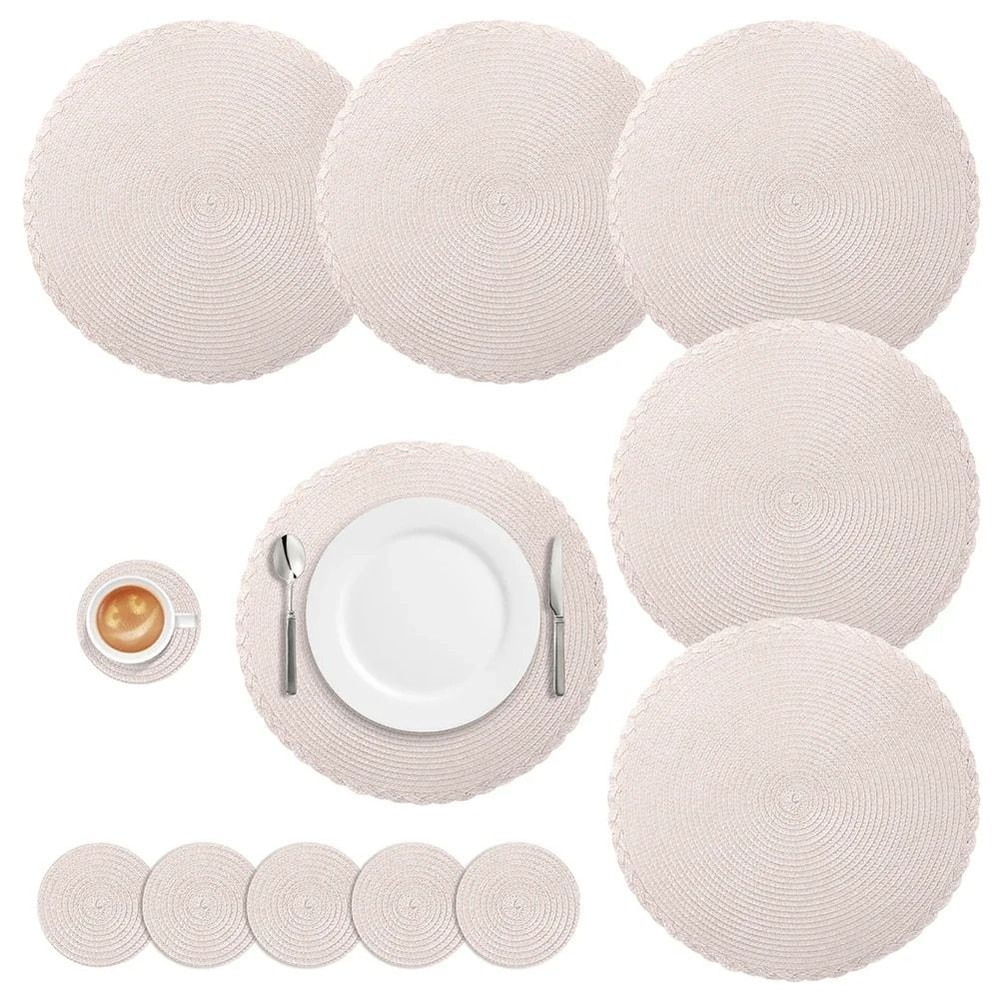 Round Braided Placemats Set With Coasters Heat Resistant Woven Table Mats 11