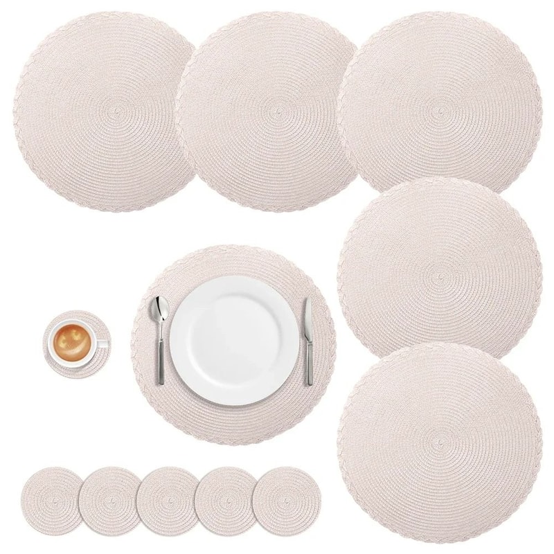 Round Braided Placemats Set With Coasters Heat Resistant Woven Table Mats 11
