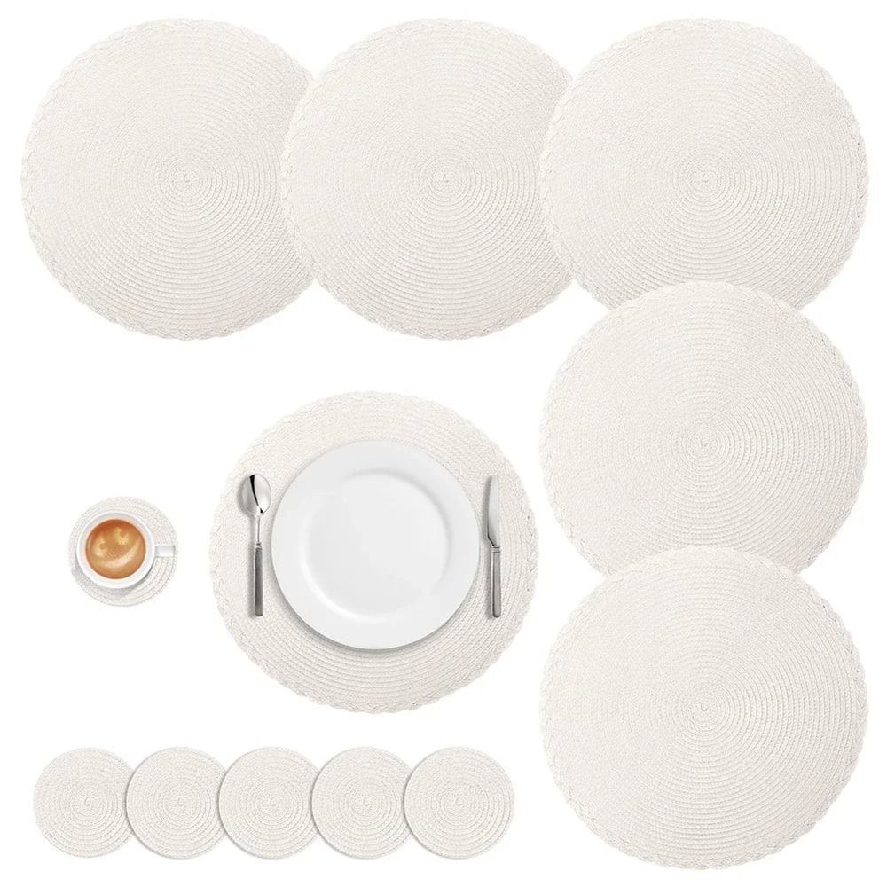 Round Braided Placemats Set With Coasters Heat Resistant Woven Table Mats 9