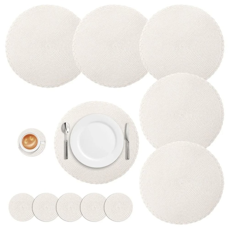 Round Braided Placemats Set With Coasters Heat Resistant Woven Table Mats 9