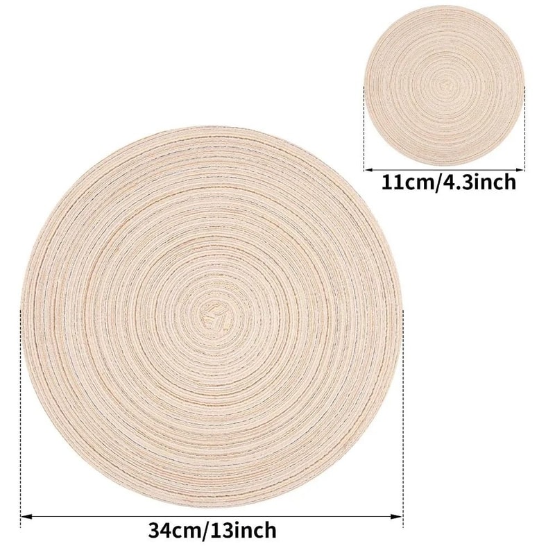 Round Braided Placemats Set With Coasters Heat Resistant Woven Table Mats 19