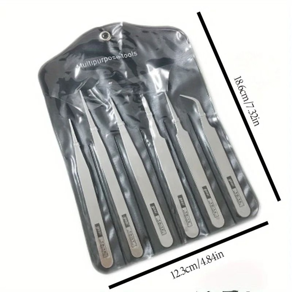 6 Piece Precision Tweezers Set Stainless Steel Fine Tip Repair Tools 1