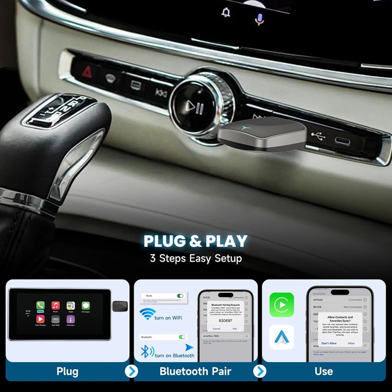 2 In 1 Wireless CarPlay Adapter And Android Auto Wireless Converter Plug And Play 2