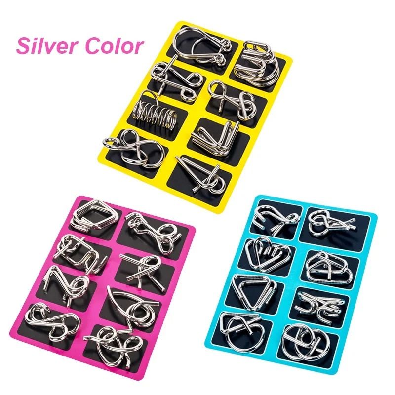 8 Piece Metal Puzzle Set Brain Teaser IQ Wire Puzzle Game For Adults And Kids 0