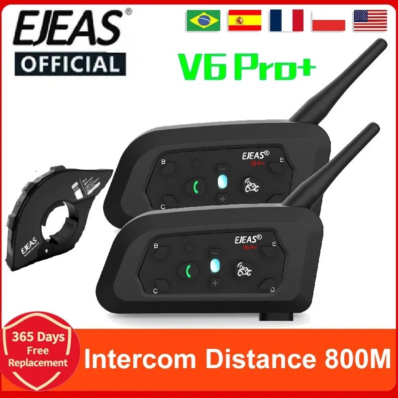 EJEAS V6 Pro Plus Motorcycle Helmet Intercom Bluetooth Communication System For 6 Riders 0
