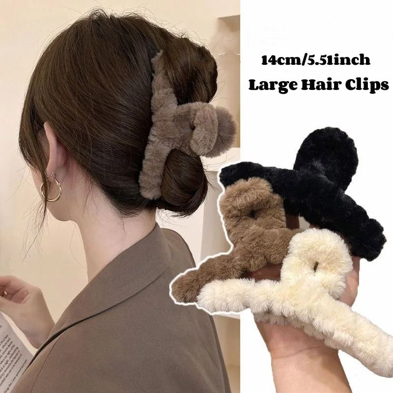 Extra Large Plush Hair Claw Clip Korean Style Soft Hair Clip For Thick Hair 13