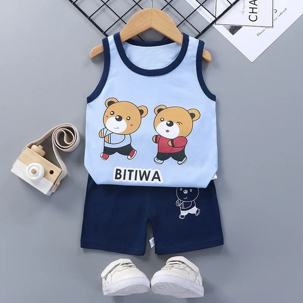 Kids Summer Outfit Baby Cotton Clothes Set With Sleeveless Top And Shorts 5