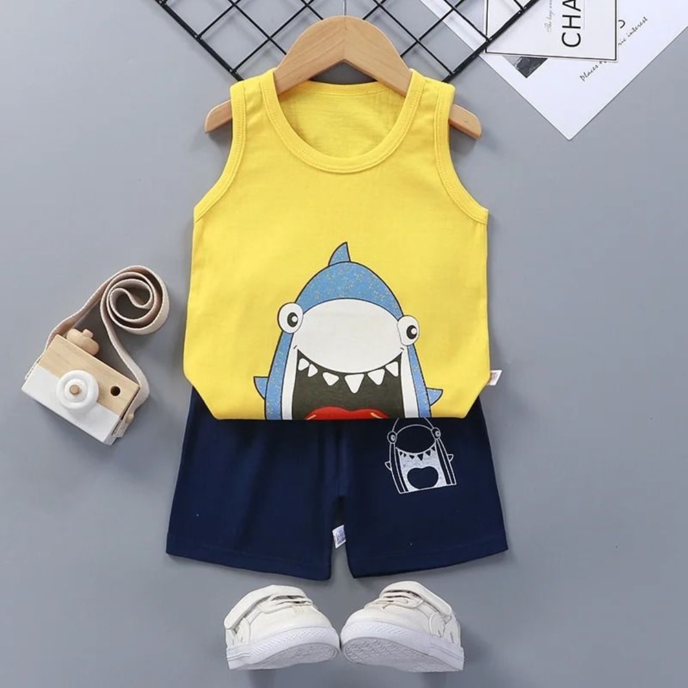 Kids Summer Outfit Baby Cotton Clothes Set With Sleeveless Top And Shorts 6