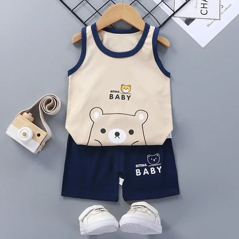 Kids Summer Outfit Baby Cotton Clothes Set With Sleeveless Top And Shorts 4