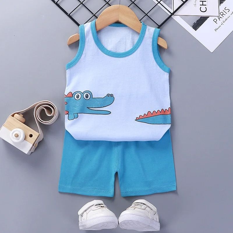 Kids Summer Outfit Baby Cotton Clothes Set With Sleeveless Top And Shorts 1