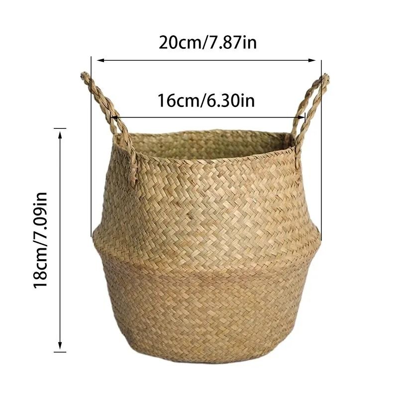 Wicker Storage Basket Folding Seagrass Basket Organizer For Laundry Toys And Plants 2