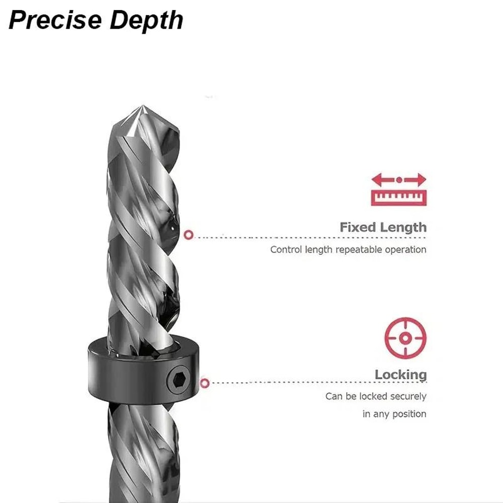 Drill Stop Collar Set Adjustable Drill Bit Depth Stop Ring For Precision Woodworking 4