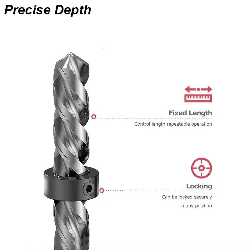 Drill Stop Collar Set Adjustable Drill Bit Depth Stop Ring For Precision Woodworking 4