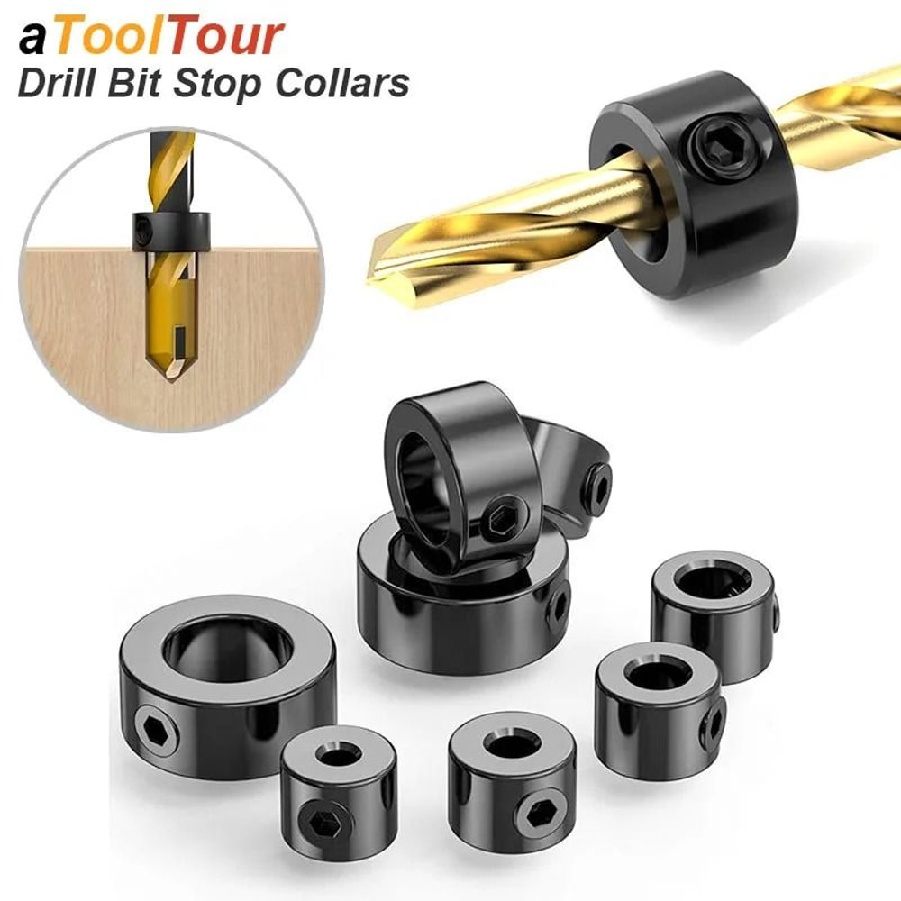 Drill Stop Collar Set Adjustable Drill Bit Depth Stop Ring For Precision Woodworking 8