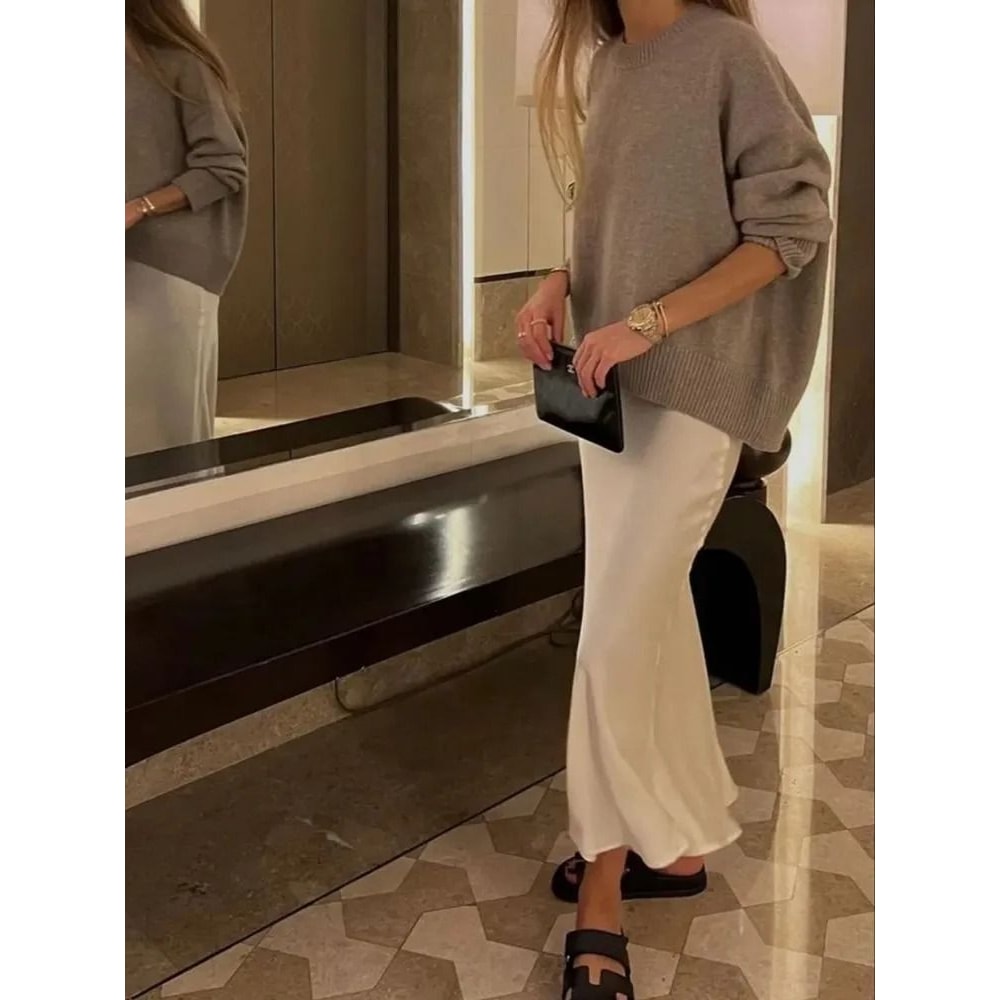 High Waist Satin Midi Skirt Elegant Black Summer Skirt For Women 6