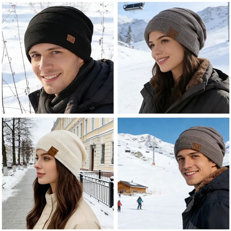 Unisex Slouchy Knit Winter Beanie Hat With Fur Lined Warm Interior 11