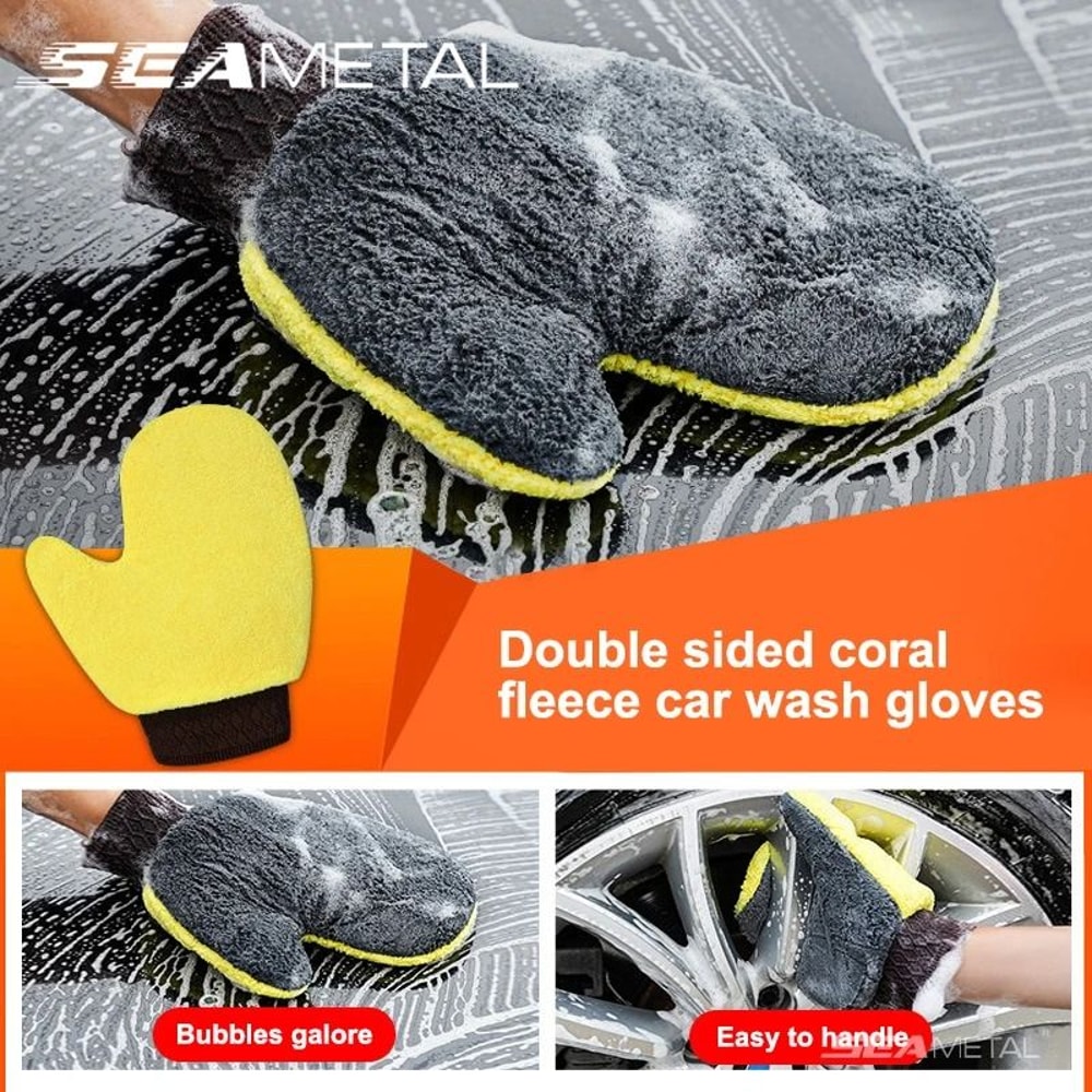 Double Sided Microfiber Car Wash Glove Coral Fleece Scratch Free Cleaning Mitt 7