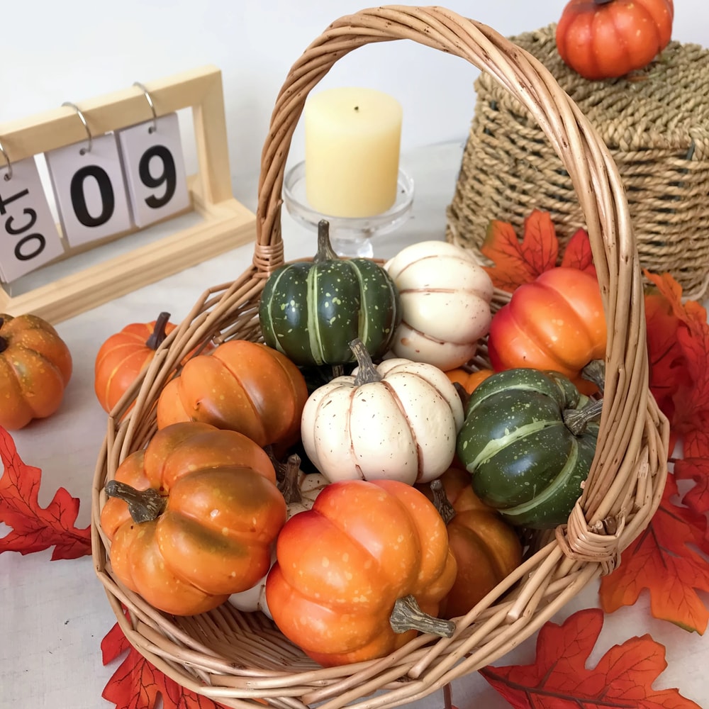 9 Piece Artificial Pumpkin Decor Set For Fall Harvest And Halloween Decorations 6