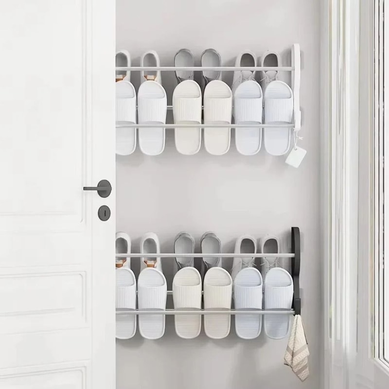 Wall Mounted Shoe Rack No Drill Space Saving Shoe Organizer 9