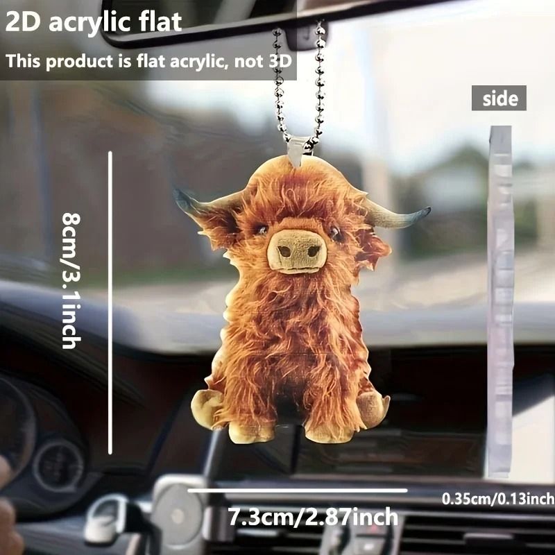 Cute Highland Cow Car Rearview Mirror Pendant Hanging Ornament 4