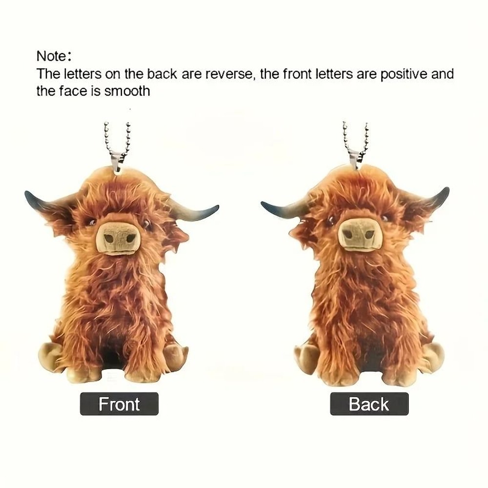 Cute Highland Cow Car Rearview Mirror Pendant Hanging Ornament 5