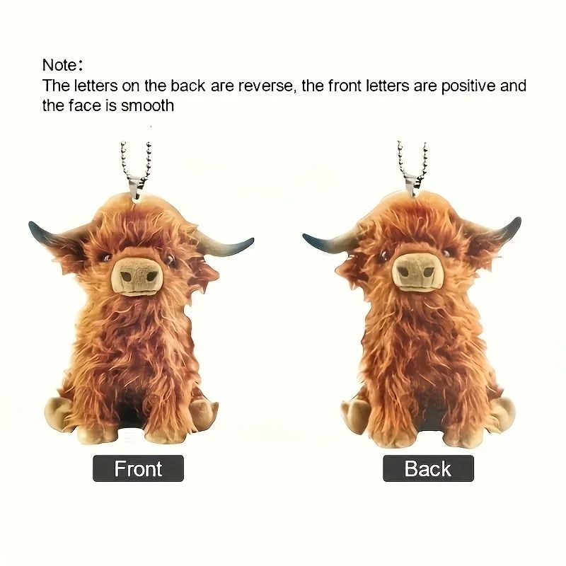 Cute Highland Cow Car Rearview Mirror Pendant Hanging Ornament 5