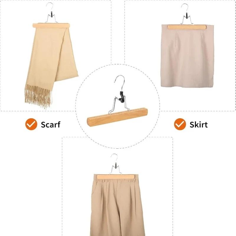 5 Piece Wooden Pants Hanger Set With Adjustable Skirt Clips Space Saving Closet Organizer 1