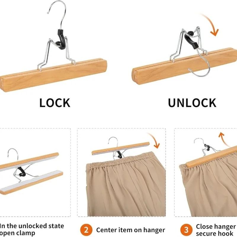 5 Piece Wooden Pants Hanger Set With Adjustable Skirt Clips Space Saving Closet Organizer 4