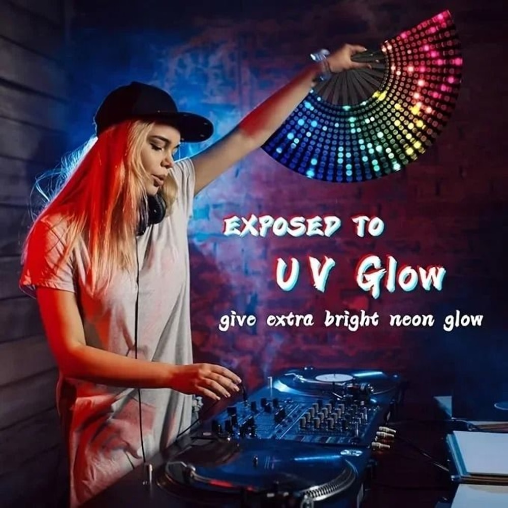 Fluorescent Folding Hand Fan Vibrant Glow Dance Fan For Parties And Performances 5