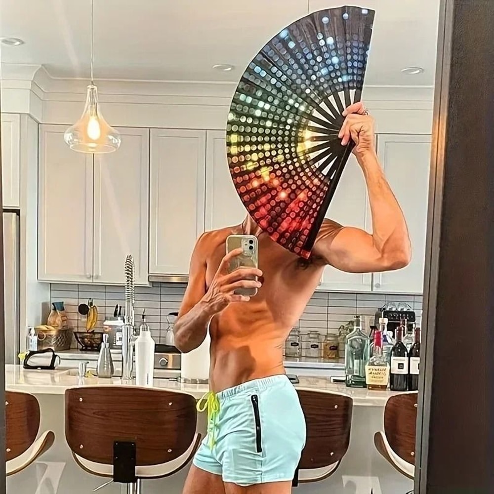 Fluorescent Folding Hand Fan Vibrant Glow Dance Fan For Parties And Performances 7