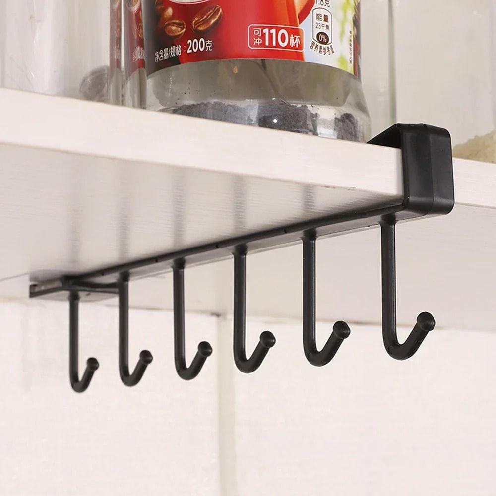 6 Hook Under Cabinet Coffee Cup Holder Rack Space Saving Hanging Mug Organizer 1