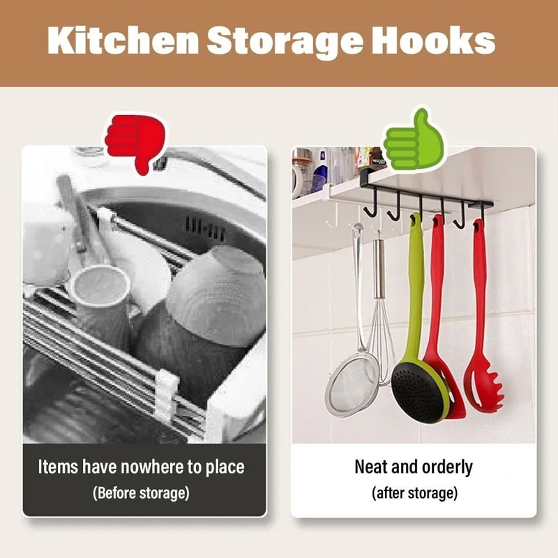 6 Hook Under Cabinet Coffee Cup Holder Rack Space Saving Hanging Mug Organizer 4