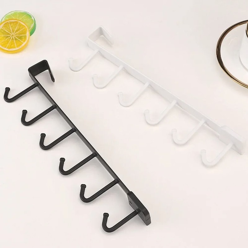 6 Hook Under Cabinet Coffee Cup Holder Rack Space Saving Hanging Mug Organizer 0