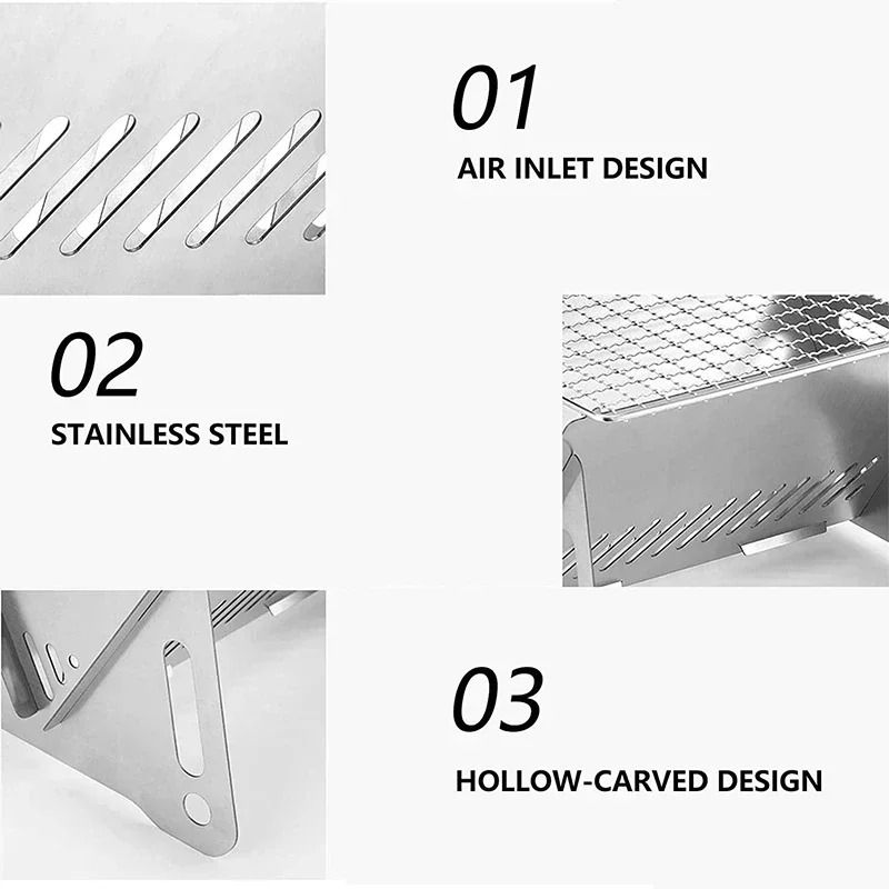 Portable Folding BBQ Grill Stainless Steel Camping Stove Grill For Outdoor Cooking 3