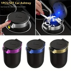 led car ashtray with lid smokeless stainless steel portable auto ash tray