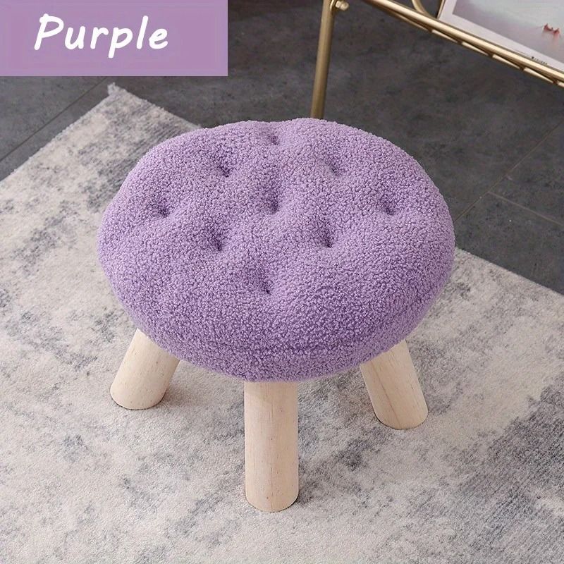 Round Upholstered Footstool Small Decorative Ottoman Shoe Changing Stool For Living Room 6