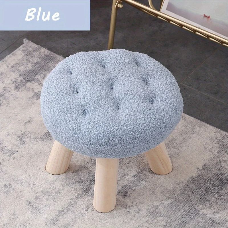 Round Upholstered Footstool Small Decorative Ottoman Shoe Changing Stool For Living Room 2