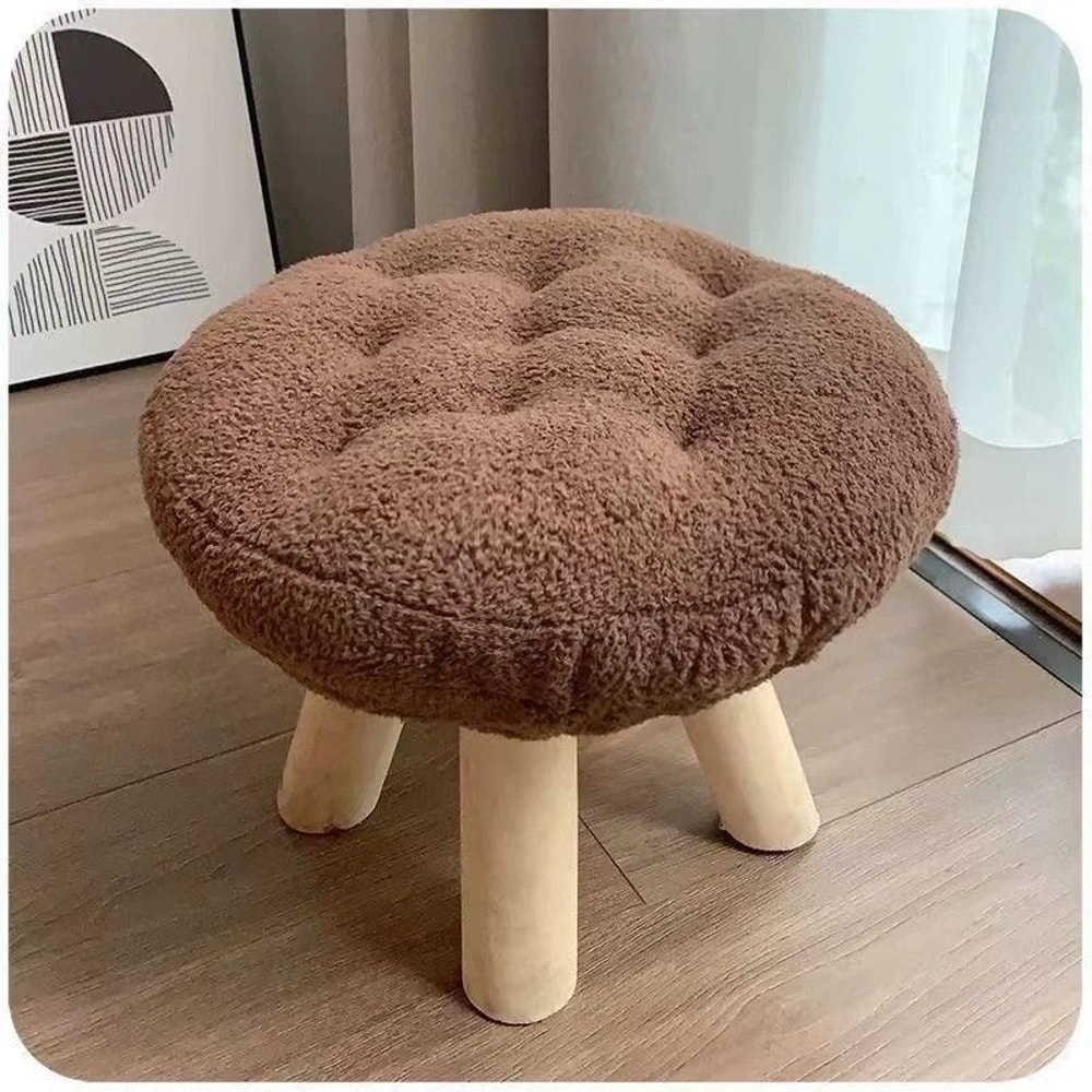 Round Upholstered Footstool Small Decorative Ottoman Shoe Changing Stool For Living Room 3
