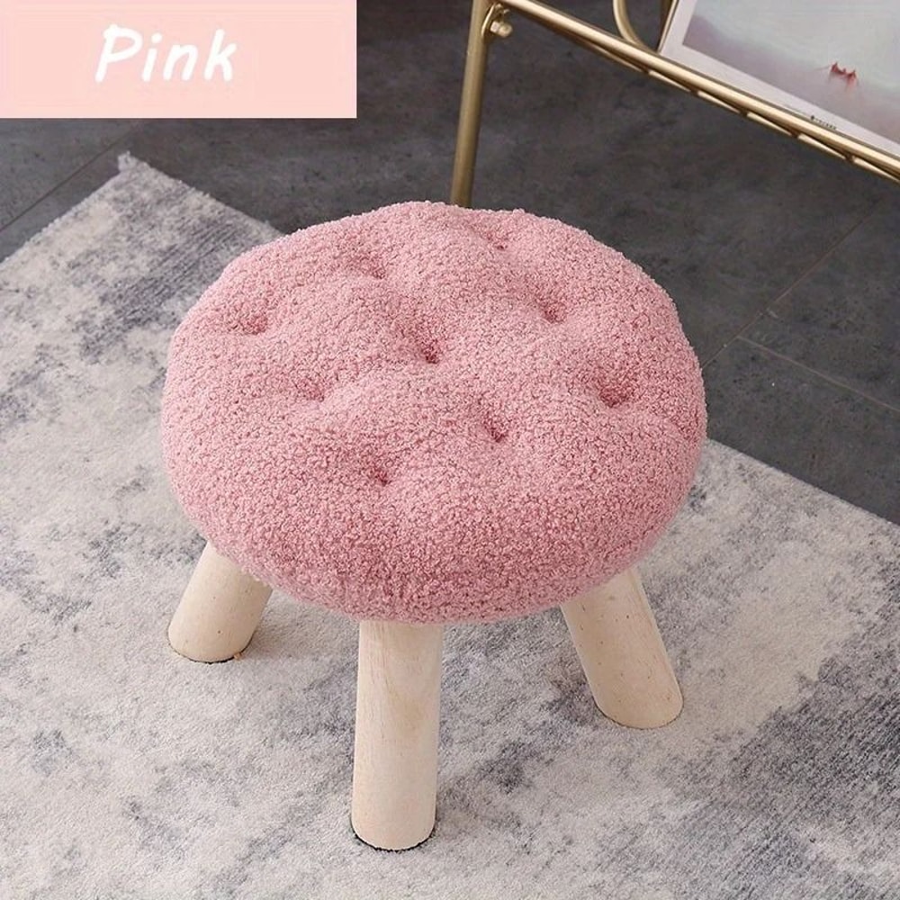 Round Upholstered Footstool Small Decorative Ottoman Shoe Changing Stool For Living Room 4