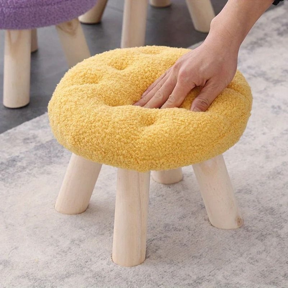 Round Upholstered Footstool Small Decorative Ottoman Shoe Changing Stool For Living Room 11