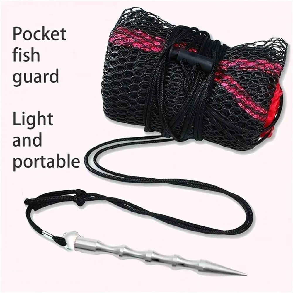 Portable Fishing Net Bag With Drawstring Secure Mesh Fish Keeper Storage 1